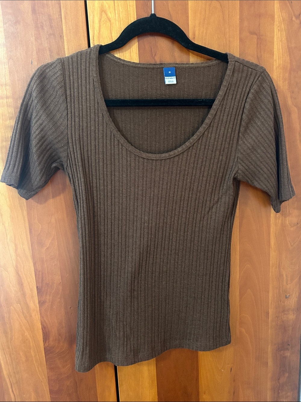 3/$20 Old Navy Brown Ribbed Scoop-Neck Short Sleeve Sweater